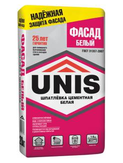 Юнис-Фасад белый 20кг шпаклевка цем.белая д/нар,внутр.работ