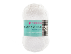 Пехорка Жемчужная Состав: 50% хлопок, 50% вискоза.  Вес мотка: 100 г.  Длина нити в мотке: 425 м. цвет  Белая
