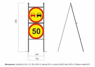 Стойка  переносная раскладная под временные дорожные знаки  2100х700 мм