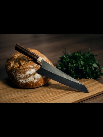 Нож ручной работы Gyuto Y82 / сталь D2 / карельская береза / шоколадно-коричневый