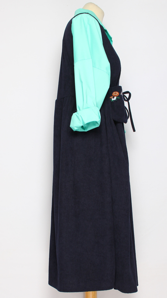 Сарафан  Бохо вельвет "Карманы аппликации" синий до р.46-50