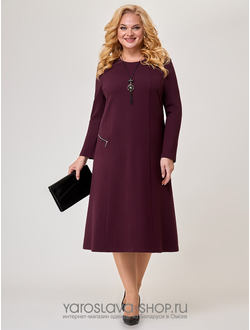Модель : А-3927-3. Универсальное свободное платье бордового цвета длины миди.