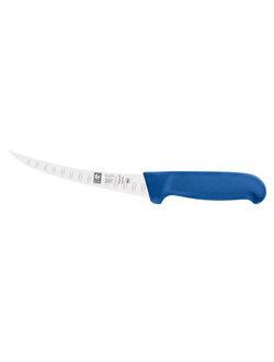 Нож обвалочный 130/260 мм. изогнутый, жесткое лезвие с бороздками, синий SAFE Icel /1/6/