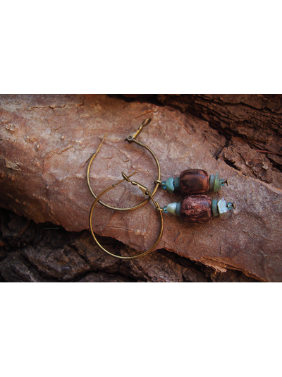 Бохо-серьги на кольцах &quot;Моховый бор&quot;