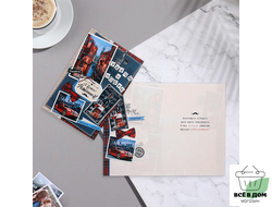 Открытка "С Днём Рождения!" конгрев, тиснение, машина, вино 29х19 см