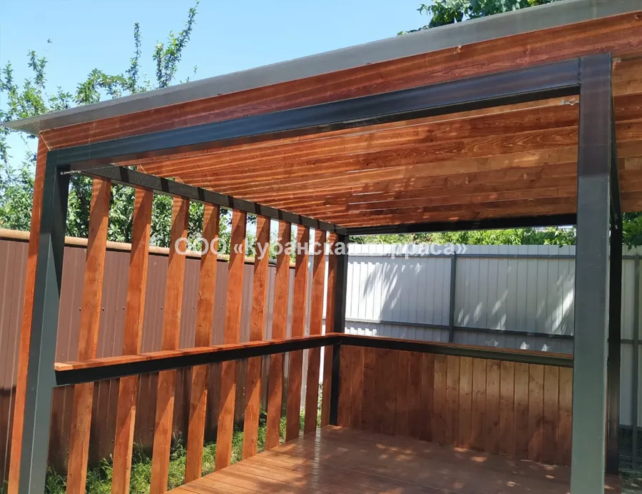 Беседка деревянная на металлокаркасе 3*4м