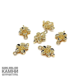 Коннектор ЛЮКС  "Цветок" 13х9 мм,  позолота 14К и 18 К, цена за штуку