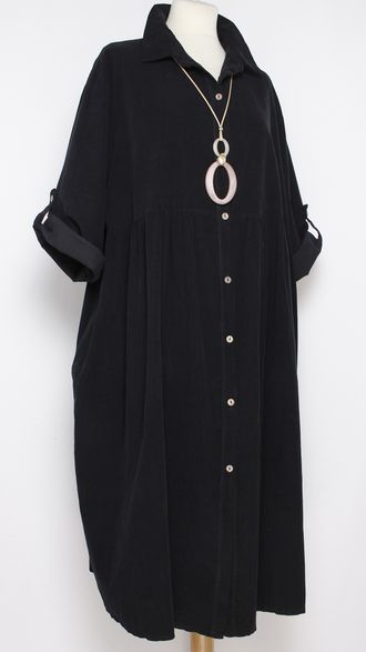 Платье-рубашка Бохо "Вельвет сборки" чёрное