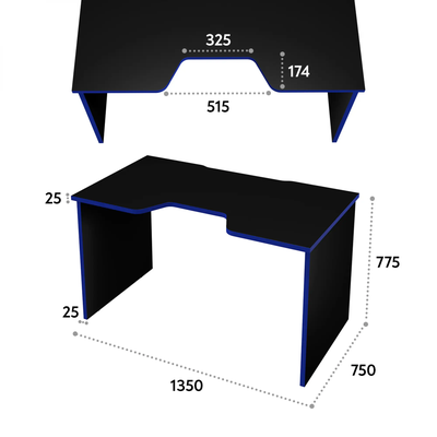 Стол геймерский С-240 черный шагрень/синий