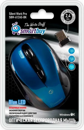 Беспроводная мышь SmartBuy Silent Work Pro SBM-612AG-BK (голубая)