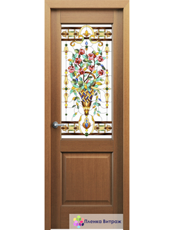 Витражная пленка,витражная пленка самоклеющаяся под заказ,пленочный витраж с цветочным рисунком розы