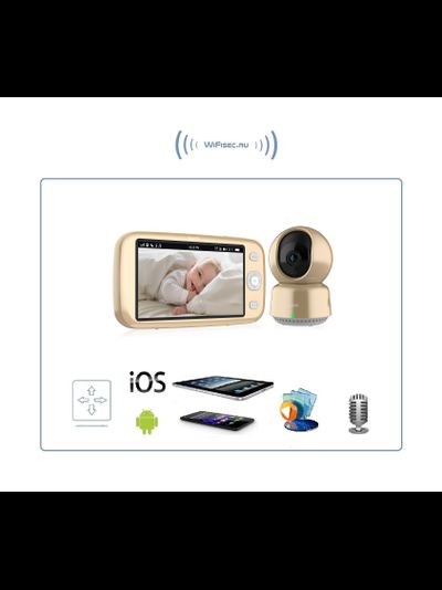 Wi-Fi видеоняня Ramili Baby RV1600 с повышенной дальностью (монитор-камера до 400 м), монитор 5" и 1 поворотная видеокамера, просмотр через мобильные устройства по сервису р2р, DVR, Full HD 2 Mp