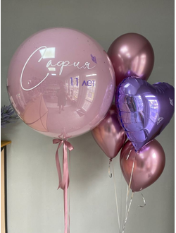 Набор шаров с гелием "Пыльная роза со стеклянным шаром"