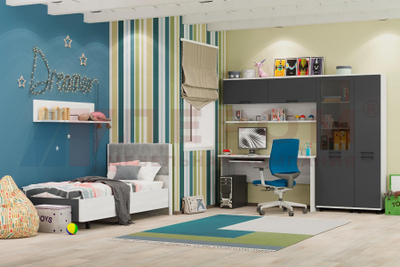 Композиция детской ГРЕЙС корпус Снежный Ясень/фасад Антрацит Матовый