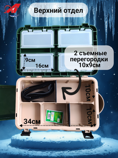 Ящик для зимней рыбалки (А-элита) А-Box/ с термометром, зеленый (1карман, полка, перегородка)