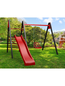 Уличные качели Sv Sport Maxi (рама 2,4м + качели пластиковые со спинкой + комплект горка Sv к уличным качелям)