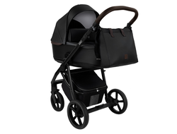 Коляска 3в1 Roan Esso Кожа Black /Black руч.Тем.коричневый
