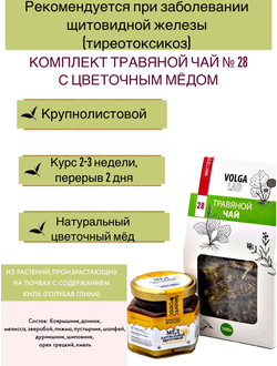 Травяной чай Волгаладь № 28 с медом цветочным, лечебный комплект, 70/140 г