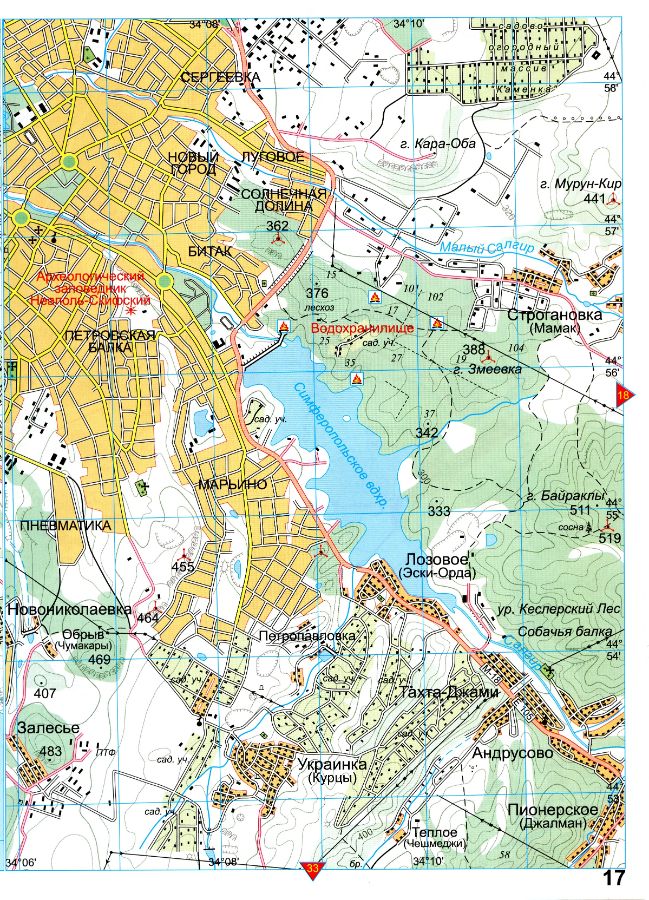 Топографическая карта Крыма туристическая подробная