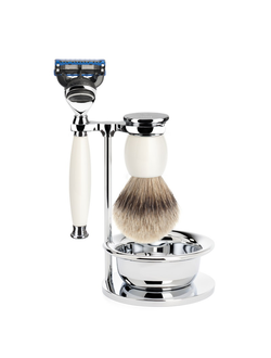 Бритвенный набор Muehle Sophist, фарфор, барсучий ворс высшей категории Silvertip, бритва Fusion, чаша