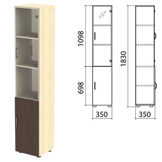 Шкаф закрытый со стеклом "Канц", 350х350х1830 мм, цвет дуб молочный/венге