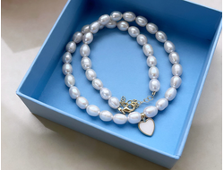 Чокер Жемчуг с подвеской сердце