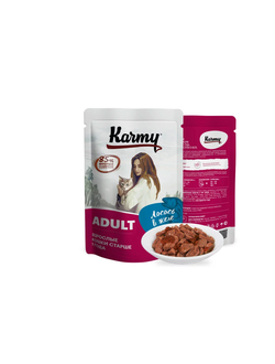 Пауч Karmy (Карми) влажный корм (пауч) для взрослых кошек, лосось в желе 80 г