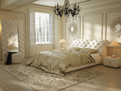 Пуф "Леонардо" со стразами в интерьере спальни с кроватью "Джульетта"