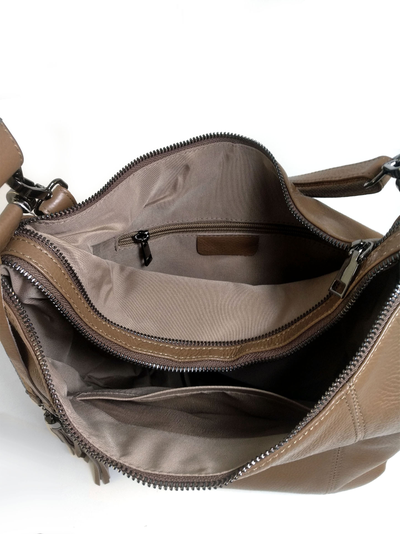 (АРТИКУЛ: 10152/52) СУМКА МЕШОК ЖЕНСКАЯ, НЕБОЛЬШАЯ, НАТУРАЛЬНАЯ КОЖА, ЦВЕТ "КОФЕ С МОЛОКОМ", РУЧКА И РЕМЕНЬ ЧЕРЕЗ ПЛЕЧО *