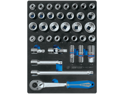 Набор торцевых головок 1/2" с принадлежностями, двенадцатигранные, ложемент, 37 предметов KING TONY 9-4037MRV01