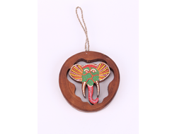 Модель № W148: двусторонняя подвеска "Слон" из тикового дерева с росписью