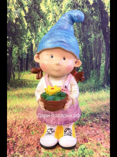 ГНОМ ДЕВОЧКА с цветком  31*13*15см  0,9кг  полистоун Россия 1620/012274