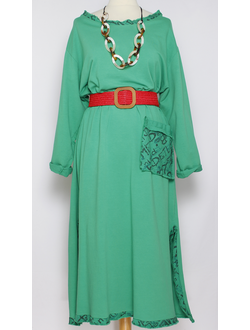Платье  Бохо"Цветной карман" зелёное