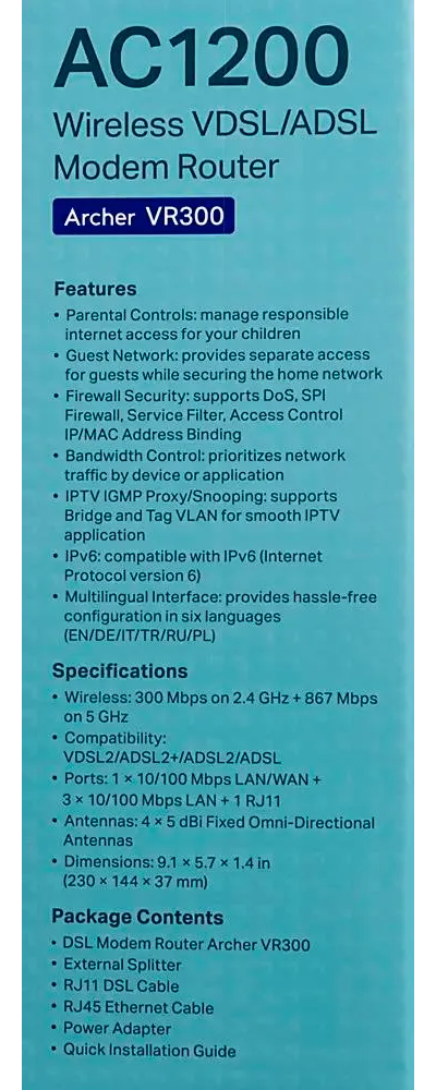 Wi-Fi роутер TP-Link Archer VR300 Черный