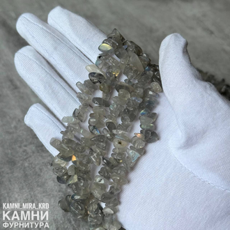 Лабрадор тёмный крошка яркая иризация 5-10 мм, цена за нить 19 см