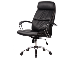 Кресло для руководителя из натуральной кожи LUX15 Черный + Хромированное пятилучие
