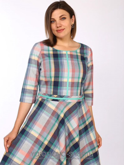 Платье в клетку мультиколор, юбка полусолнце