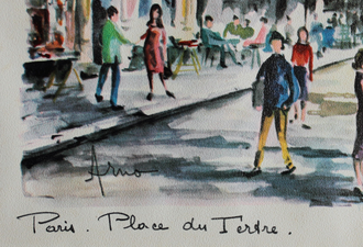 "Париж. Площадь Тертр" литография Arno Beijk 1960-е годы