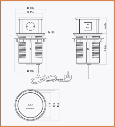 Блок розеток вертикальный POP UP ELIT GLASS с функцией беспроводной зарядки (белый)
