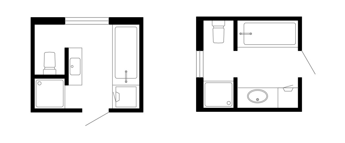 Варианты расположения ванной, душа, умывальника и унитаза в ванной комнате