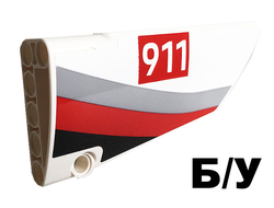 ! Б/У - Technic, Panel Fairing #18 Large Smooth, Side B with White 911 on Red Rectangle and Gray, Red and Black Curved Stripes Pattern Sticker - Set 42096, White (64682pb031) - Б/У