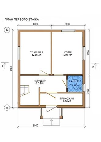 Каркасный двухэтажный дом 42 М²