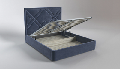 Современная дизайнерская кровать Джевел, мягкое высокое изголовье, геометрическая стежка, фанера, усиленная металлом, с подъемным механизмом и бельевым ящиком