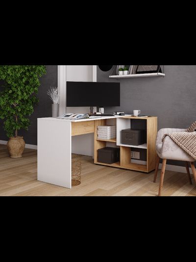 СКМУ-4 компьютерный стол угловой Белый с тиснением/Дуб Крафт Золотой