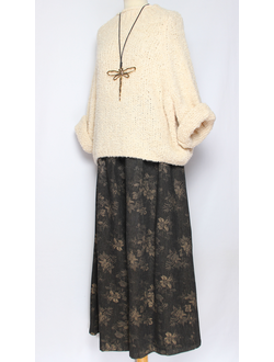 БРЮКИ-ЮБКА джинс-гобелен "БЕЗ КАРМАНОВ" размытые цветы черные, синие р.46-54