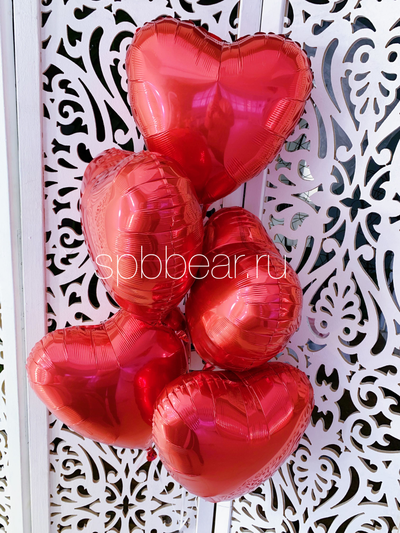 Фольгированные шары Сердца 5 штук красные