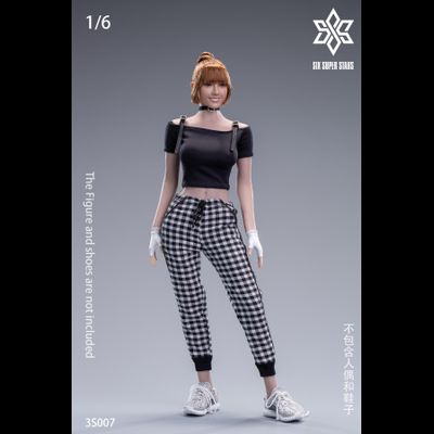 Женский свободный костюм - 1/6 Female T-shirt Plaid Casual Pants (3S007) - 3STOYS