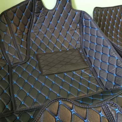 Коврики Премиум 3D черная экокожа и синяя отстрочка