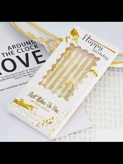 Свечи для торта 11 см (6 шт), белые с золотыми пятнами