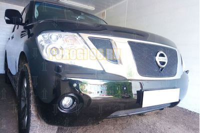 Защита радиатора Nissan Patrol 2010-2013 (3 части) black верх PREMIUM